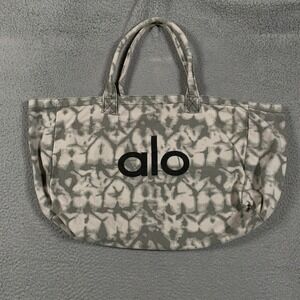 Alo Yoga Shopper Tote Unisex OS Grey Tie Dye Canvas Logo Large Gym Travel Bag